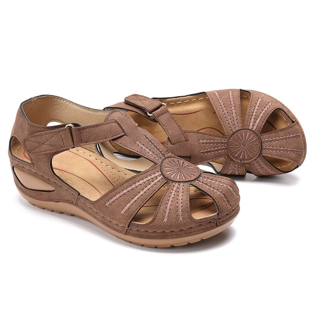 Summer Retro Women's Sandals Car Thread Anti slip Lightweight Large Round Toe Wedge Heel Comfortable Sandals image 7