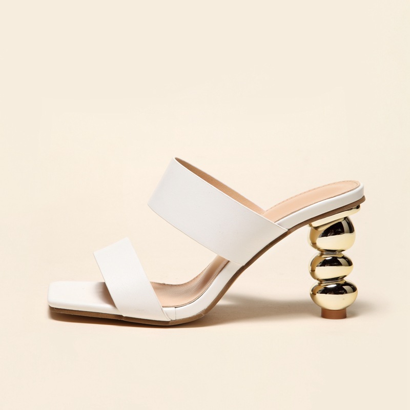 Design Metal Strange High Heels Summer Women Slipper Elegant Square Toe Slip-On Sliders Shoes Ladies Sandals Size 42 image 3