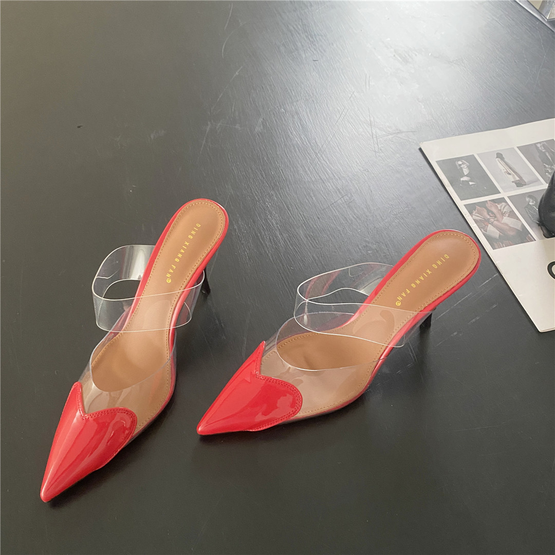 processing time:3-7 days after placing orders-- PVC Transparent Slippers Women Thin Low Heels Summer Pointed Toe Design Slip On Party Mules Slides Shoes image 3