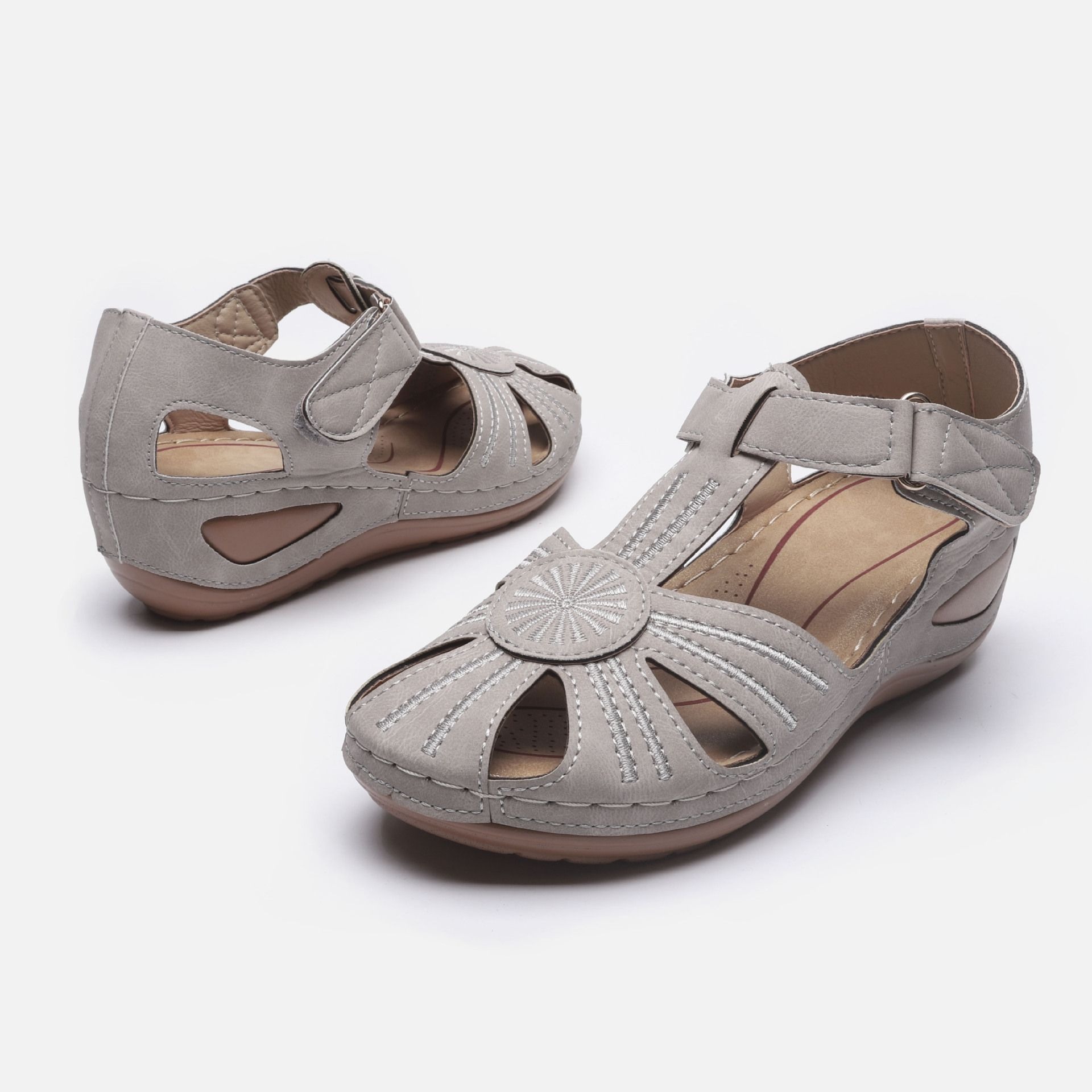 Summer Retro Women's Sandals Car Thread Anti slip Lightweight Large Round Toe Wedge Heel Comfortable Sandals image 4