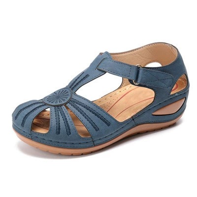 Summer Retro Women's Sandals Car Thread Anti slip Lightweight Large Round Toe Wedge Heel Comfortable Sandals image 15