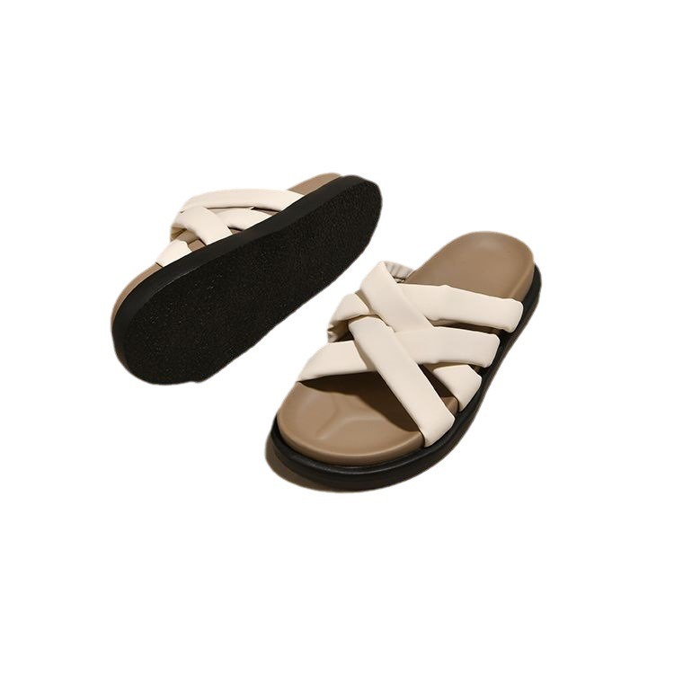 Roman Slippers for Women with Summer Thick Soles and a White Sandal with Elevated Retro Casual Cross Straps Paired with a Skirt image 3