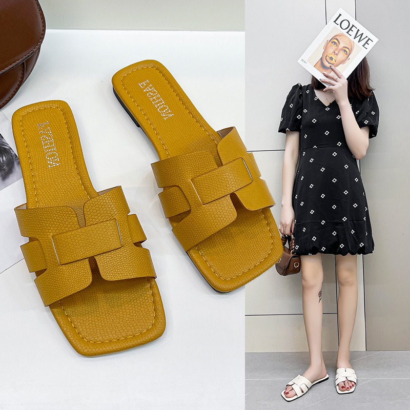 Summer Korean Style Simple Solid Color Flat Slipper Women Holiday Beach Slipper image 4