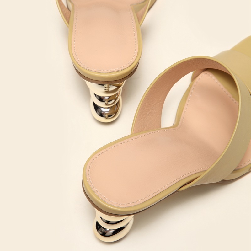 Design Metal Strange High Heels Summer Women Slipper Elegant Square Toe Slip-On Sliders Shoes Ladies Sandals Size 42 image 7