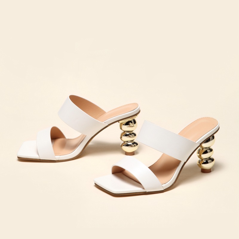 Design Metal Strange High Heels Summer Women Slipper Elegant Square Toe Slip-On Sliders Shoes Ladies Sandals Size 42 image 10