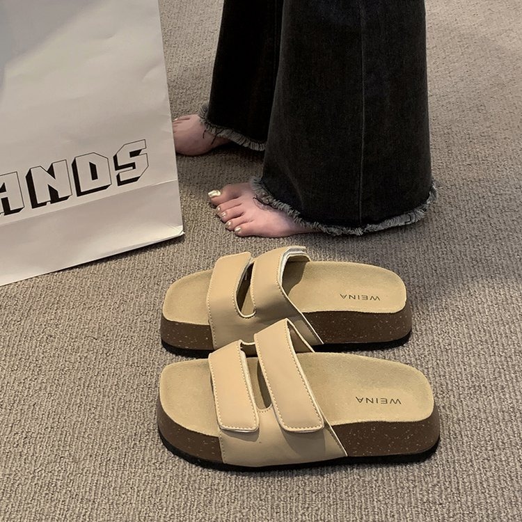 Thick Soled Retro One Line Slippers for Women's Summer Outerwear Flat Bottomed Comfortable Slippers image 6
