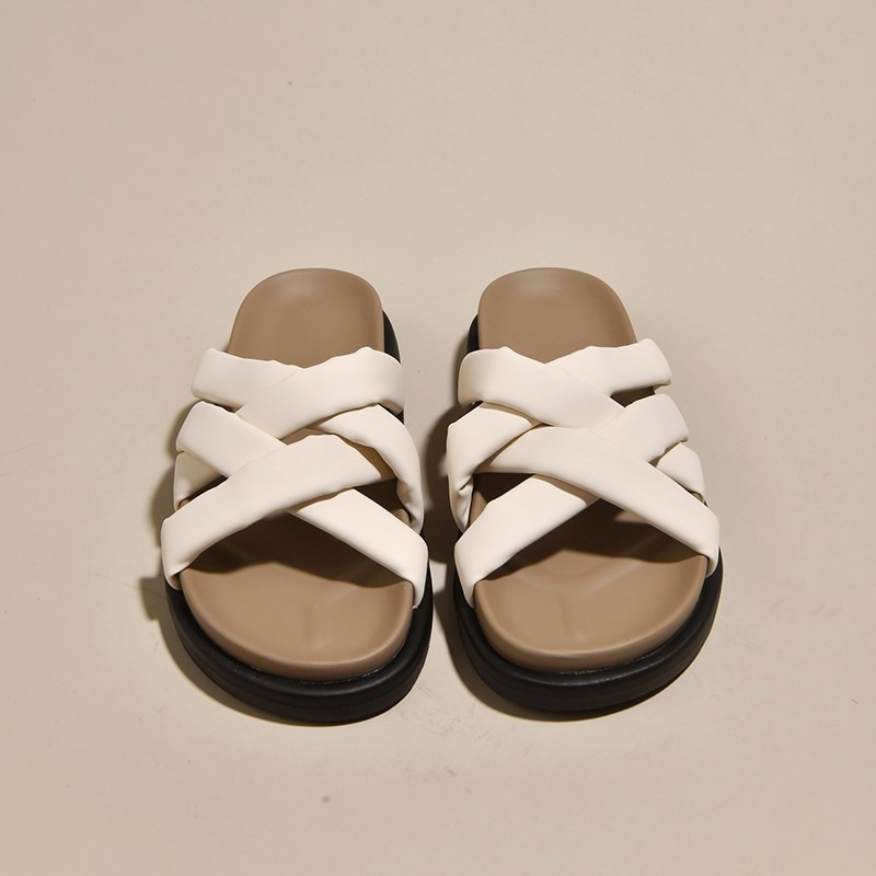 Roman Slippers for Women with Summer Thick Soles and a White Sandal with Elevated Retro Casual Cross Straps Paired with a Skirt image 6