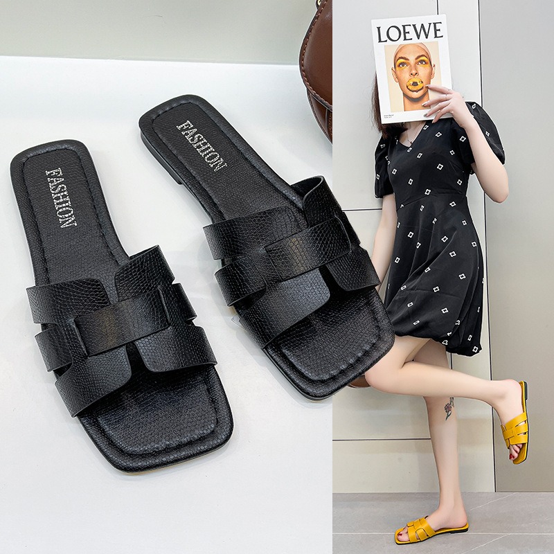 Summer Korean Style Simple Solid Color Flat Slipper Women Holiday Beach Slipper image 7