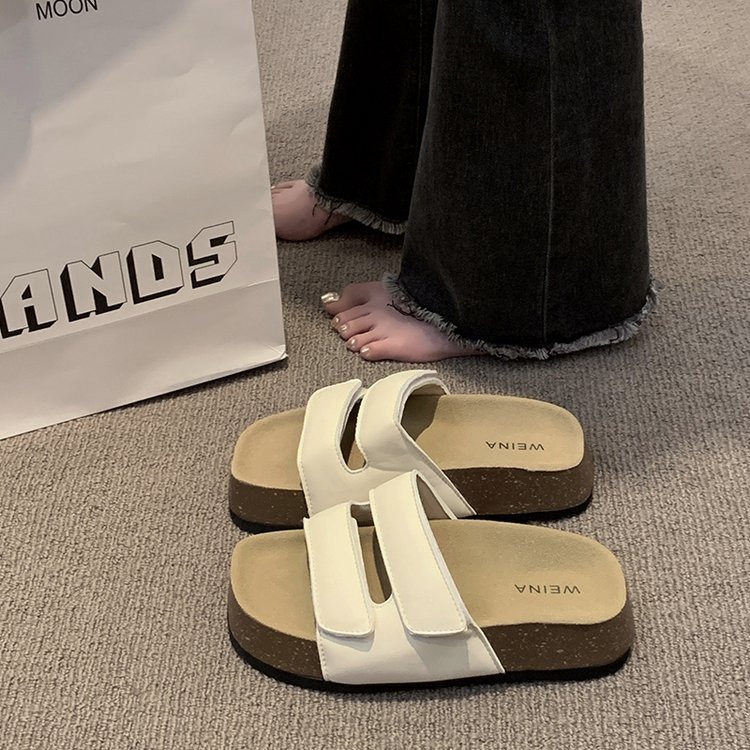 Thick Soled Retro One Line Slippers for Women's Summer Outerwear Flat Bottomed Comfortable Slippers image 8