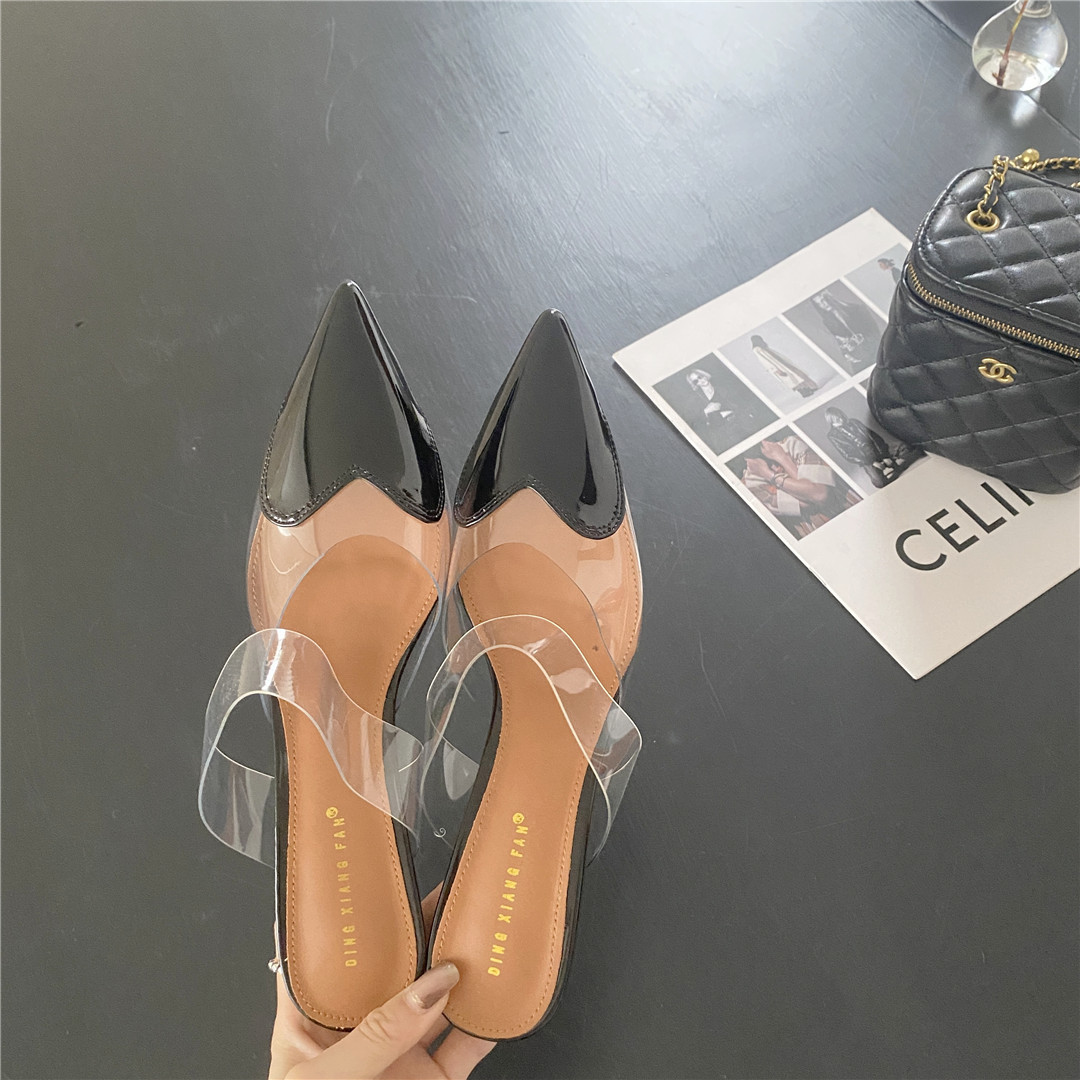 processing time:3-7 days after placing orders-- PVC Transparent Slippers Women Thin Low Heels Summer Pointed Toe Design Slip On Party Mules Slides Shoes