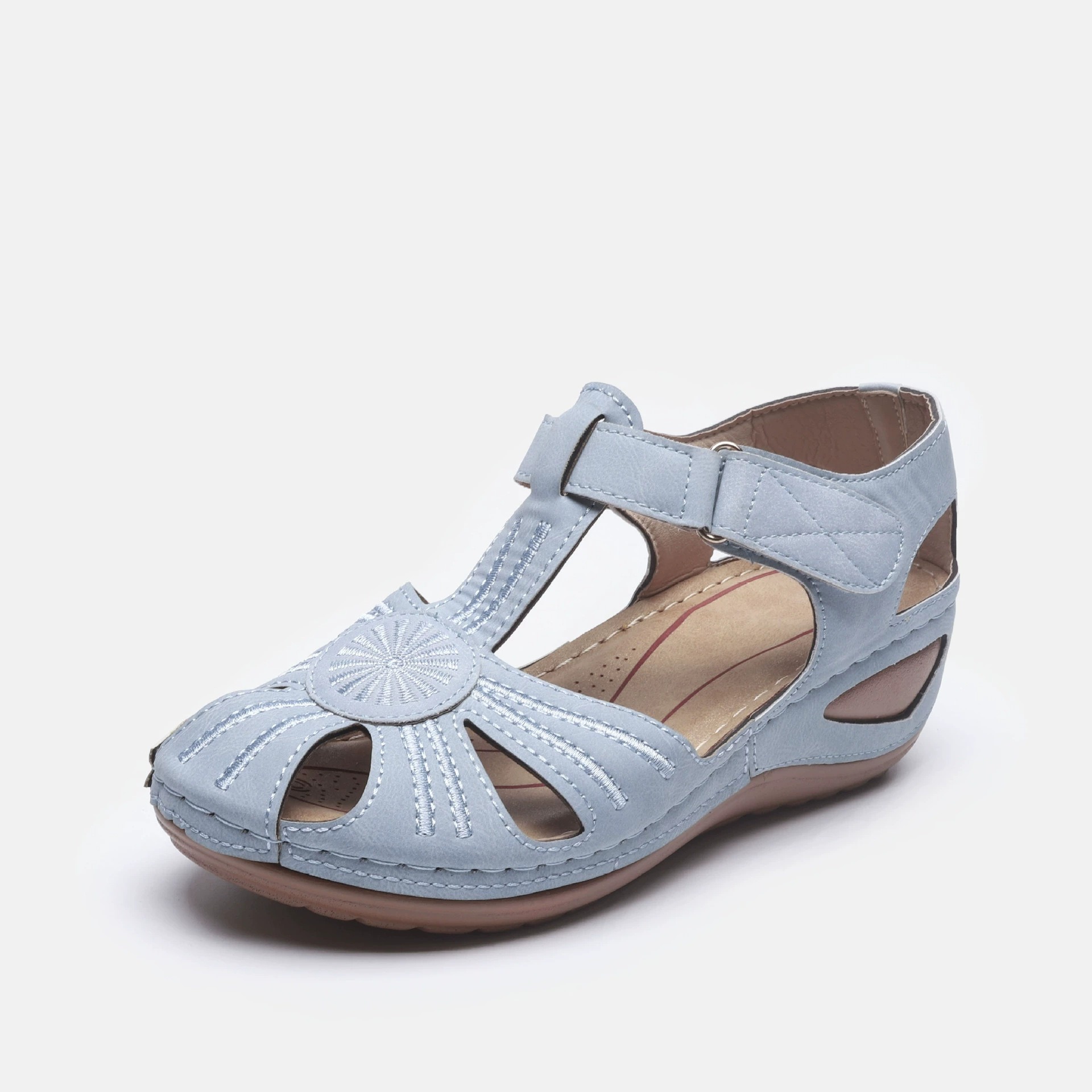 Summer Retro Women's Sandals Car Thread Anti slip Lightweight Large Round Toe Wedge Heel Comfortable Sandals