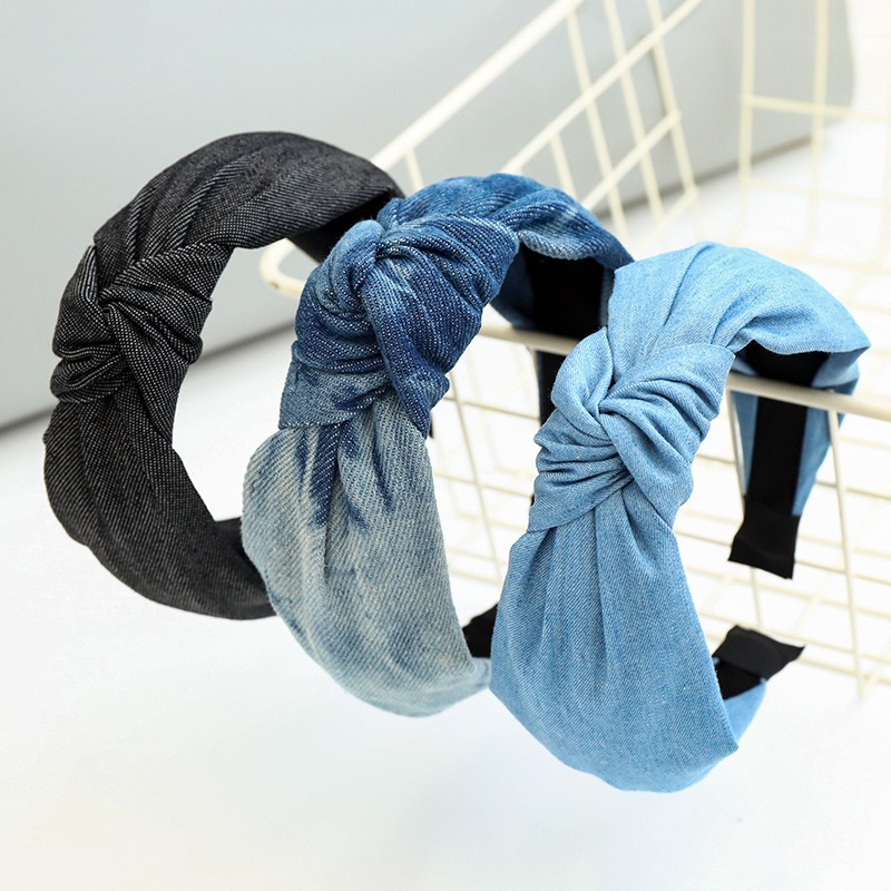 Wide padded denim hoops with dimensional knots