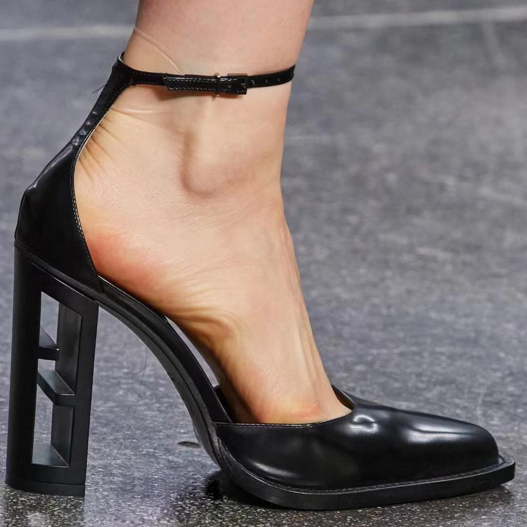 Women's Hollow High Heel Sandals Brand New Pointed Toe Shaped Heel Buckle Party Shoes Retro Snake