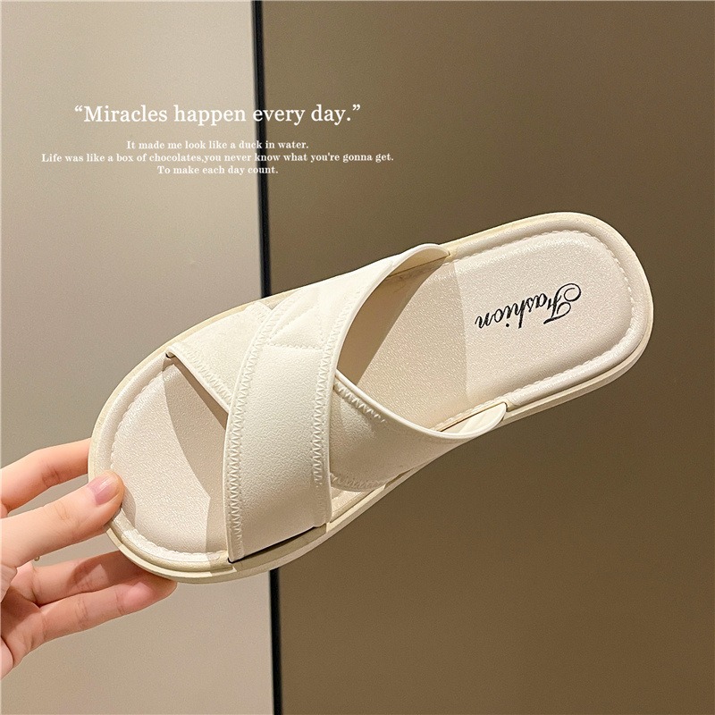 Slippers for women wearing casual soft soles in summer, with a cross shaped fairy style beach and lazy people's slippers image 4