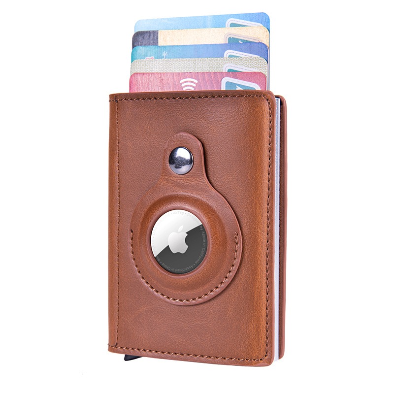 Protective Cover RFID Locator Crazy Horse Card Pack Aluminum Alloy Leather Black Brown Carbon Fiber Apricot