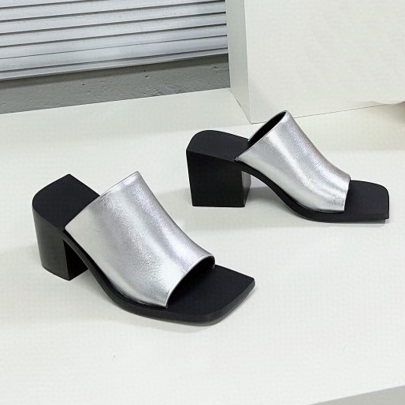 Sandals Fashion Minimalist Temperament Solid Thick Heel Commuter Slippers