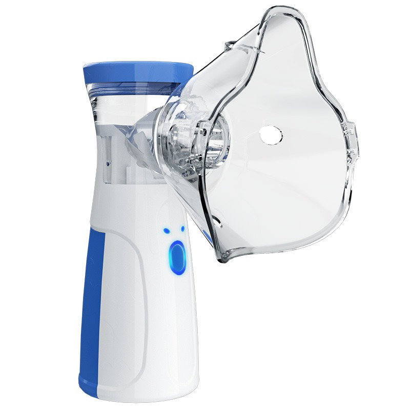Fine mist visibly emerging from mouthpiece, smooth and continuous