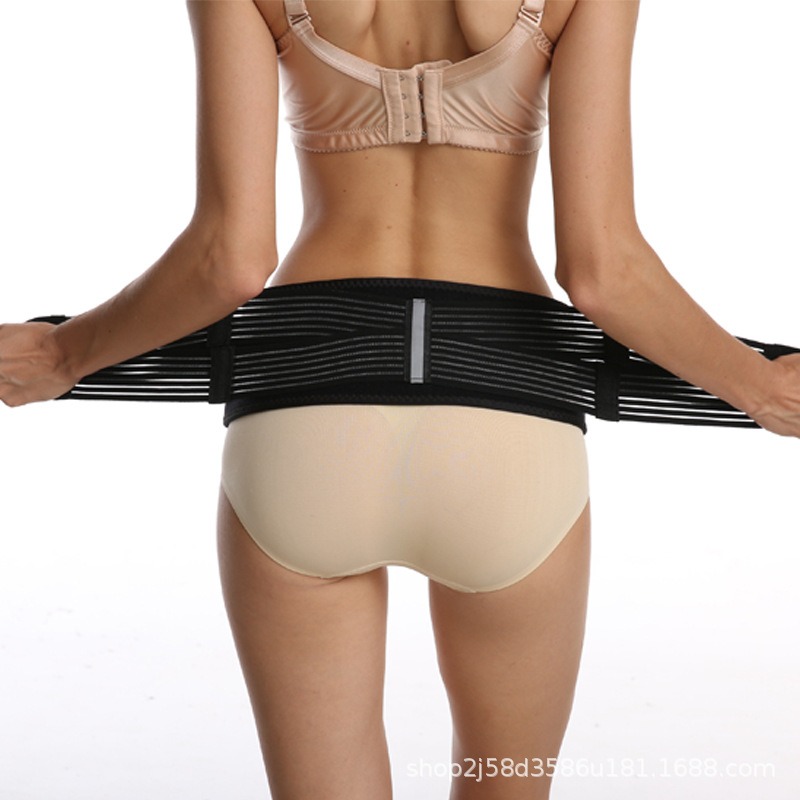 Rear view of pelvic girdle showing sacral support area and adjustable strap system with velcro closure