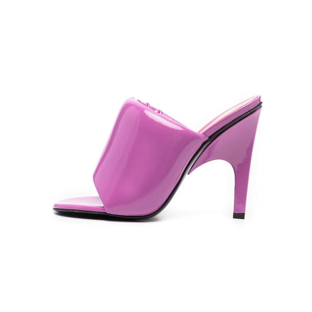 Ladies Candy Color Shoes One Strap Slippers Summer Women Patent Leather High Heels Sandals Fashion