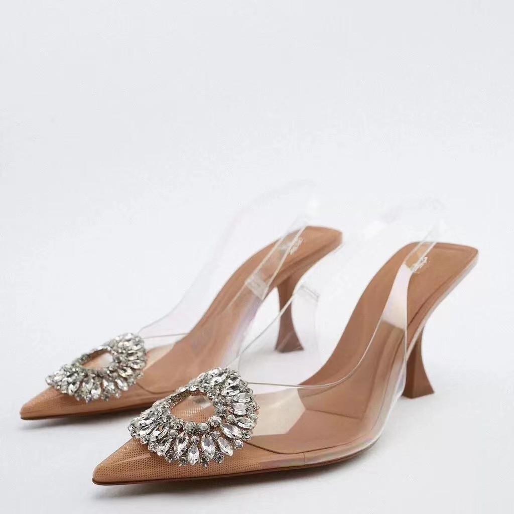 Woman Green High Heels Summer Heeled Sandals Pointed toe High Heel Shoes Slingback Pumps Female
