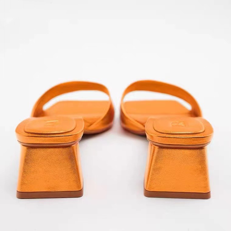 Women's Sandals Luxury Designer Fashion Gold Chunky Sandals Elegant Square toe Low block-heel