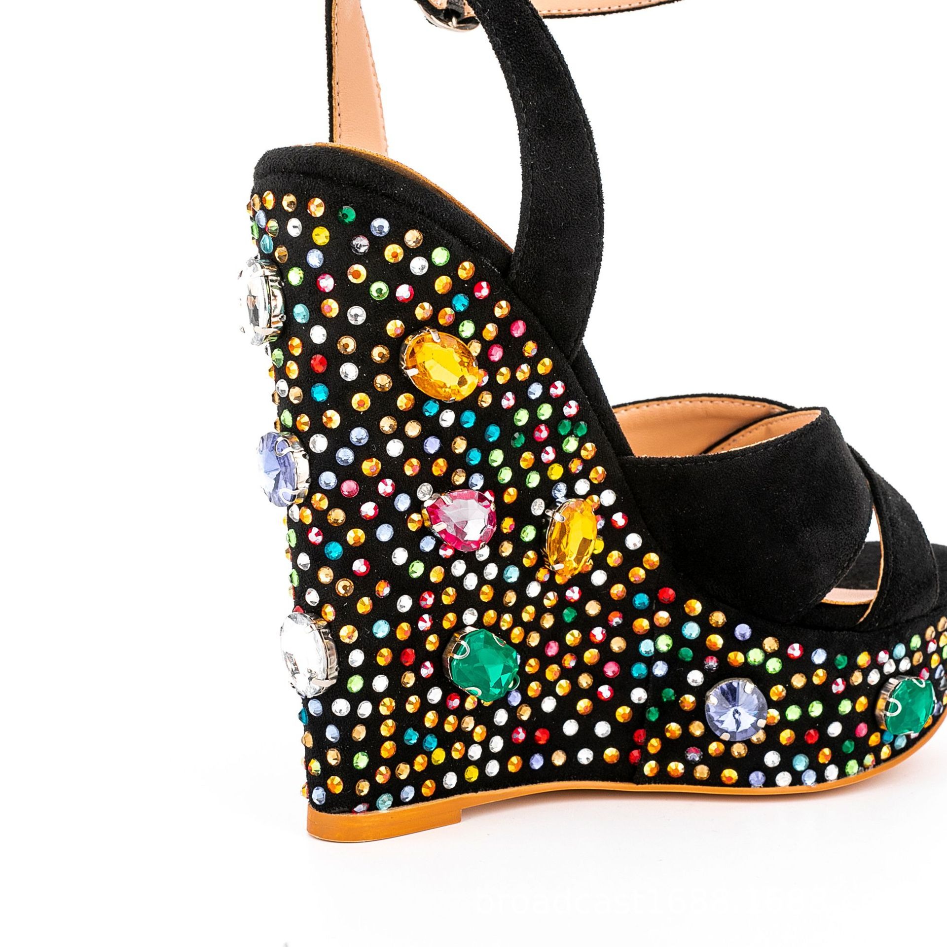 Sandals Spring and Summer Women's Diamond Wedge Heel Platform Straight Buckle Party Sandals Fashion