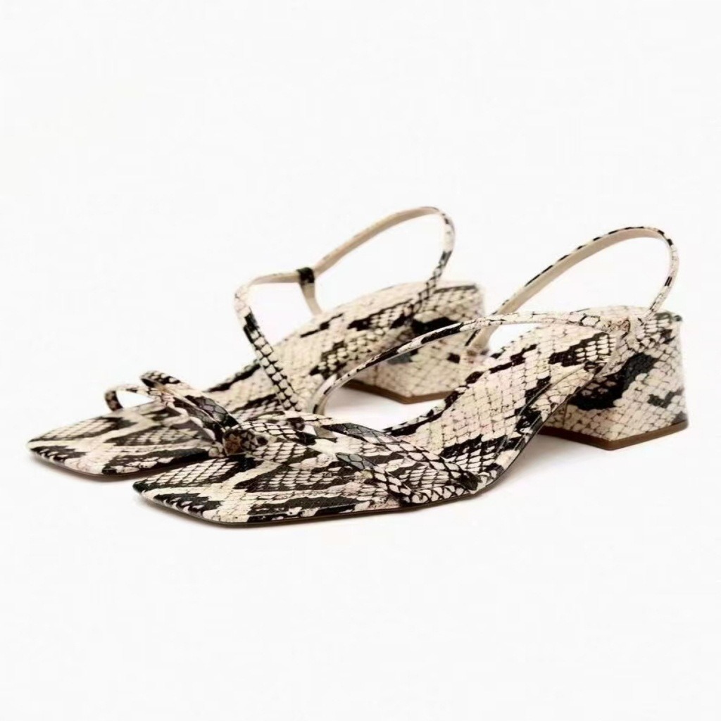 Animal Print Heeled Women's Sandals High heels Slingback Strappy Square toe Block Designer Heel