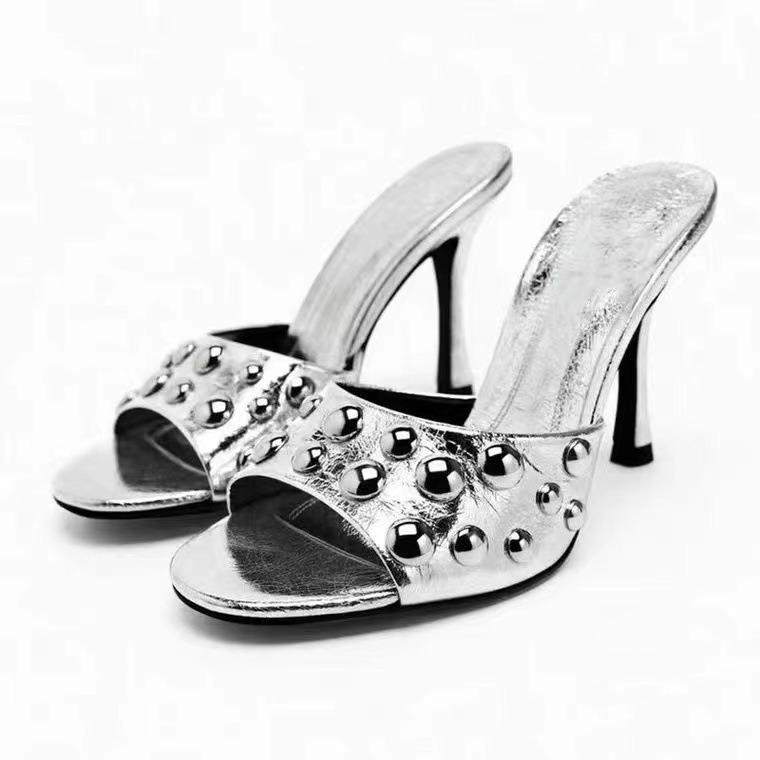 Women's Sandals Summer Mules Slingback Stiletto Heeled Sandals Silver Gold High Heels