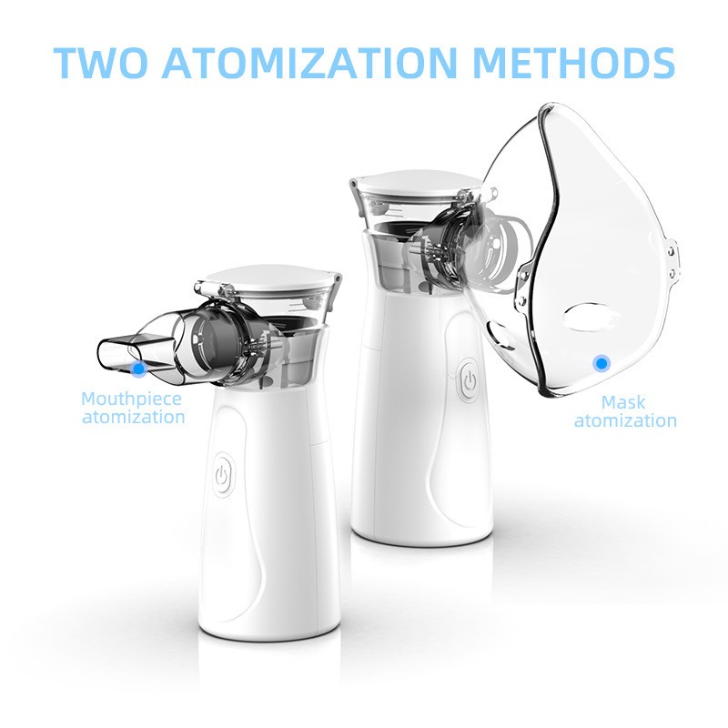 Ultrasonic atomizer dual modes: mask and mouthpiece, demonstrating versatility for all ages