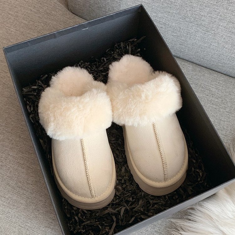 Snow boots, leather and fur integrated plush slippers, women's outerwear, flat bottomed, semi trailer, thick soled cotton shoes image 4