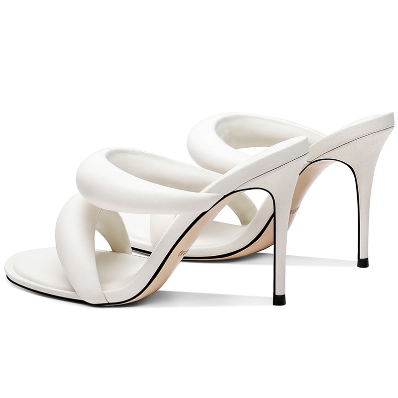 Unique Filled-Band One-Strap Slippers for Women Simple High Heel Open Toe Slip on Sandals