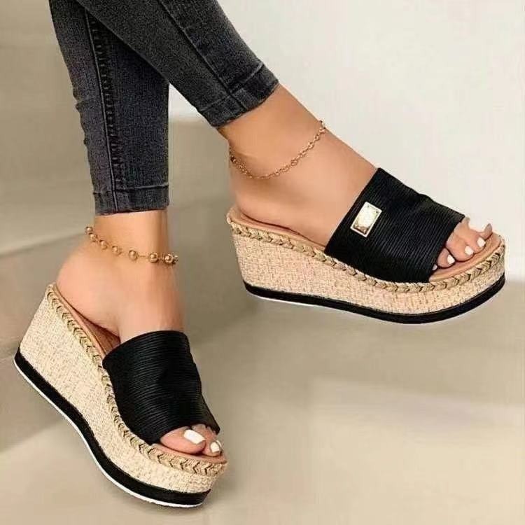 Women's sandals, casual sponge cake, sloping heels, and wearing sandals outside image 6