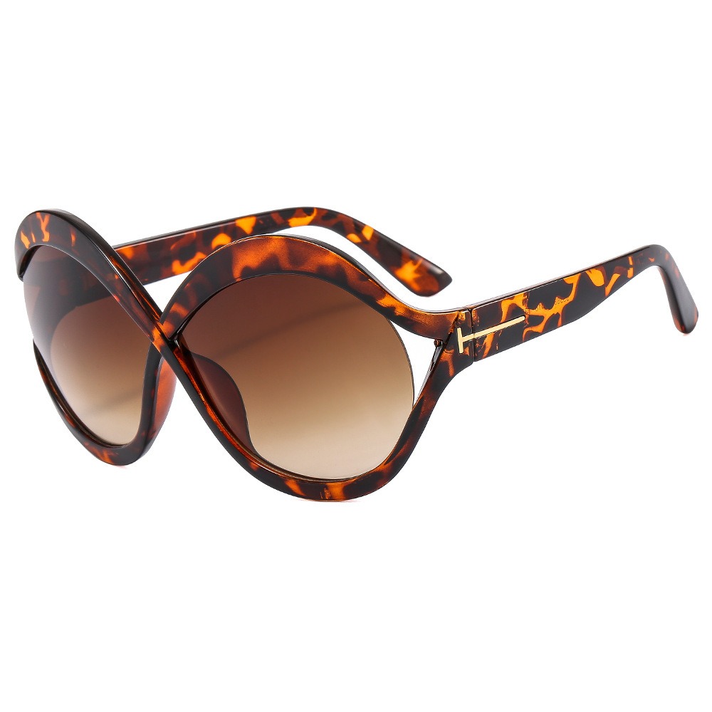 Leopard frame sunglasses showing sculpted temple detail