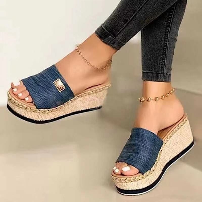 Women's sandals, casual sponge cake, sloping heels, and wearing sandals outside image 7