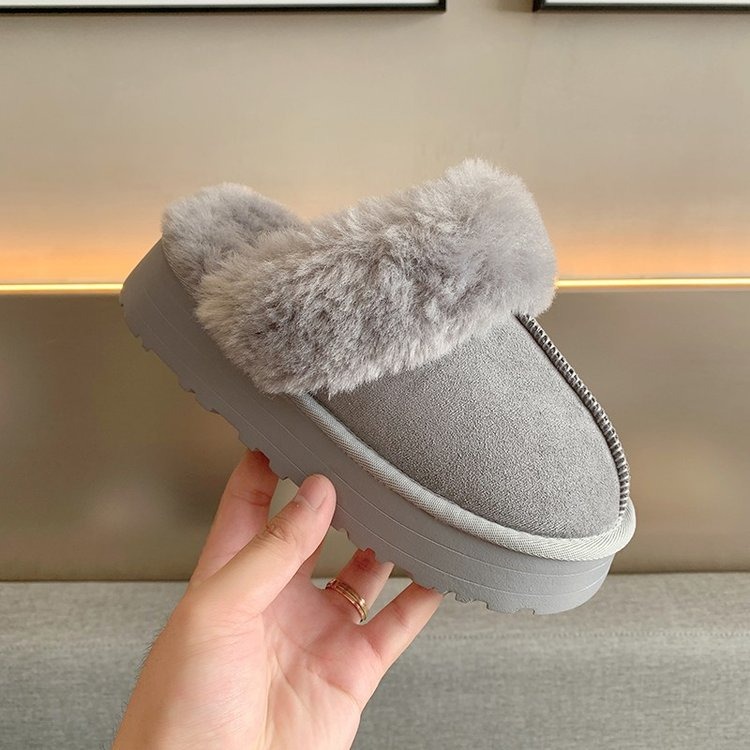 Snow boots, leather and fur integrated plush slippers, women's outerwear, flat bottomed, semi trailer, thick soled cotton shoes image 7