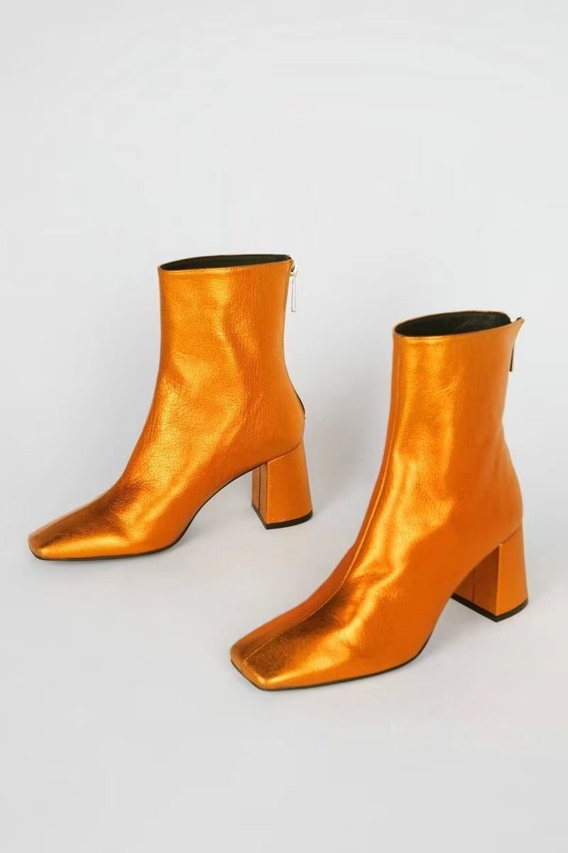 Elegant Women Real Leather High Heeled Ankle Boots Soft Leather Gold Silver Party Dancing Boots
