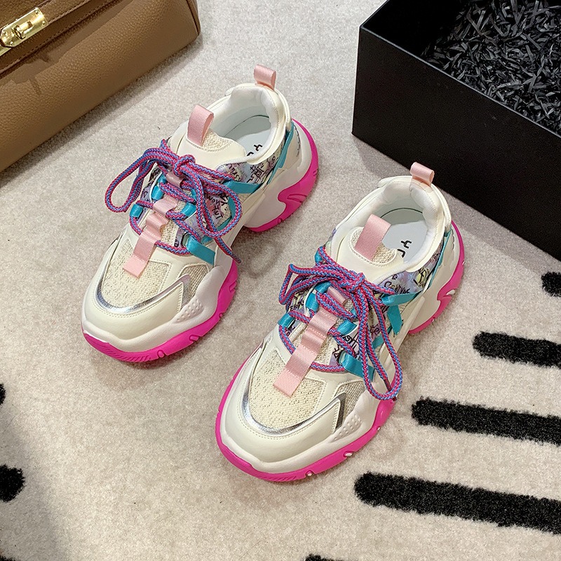 Women Chunky Sneakers Breathable Mesh Mixed Colors Tennis Sneaker Platform Sports Shoes Trend Cool