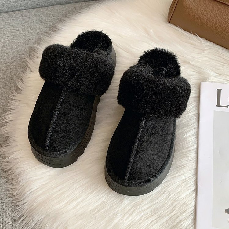 Snow boots, leather and fur integrated plush slippers, women's outerwear, flat bottomed, semi trailer, thick soled cotton shoes image 6