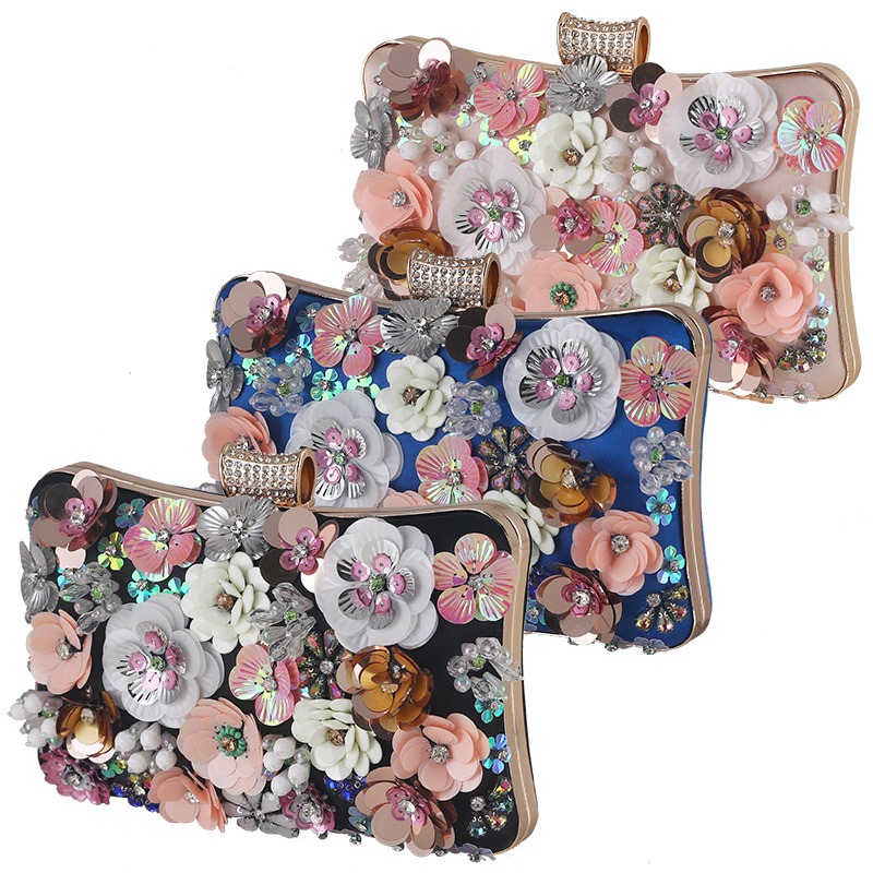 Flower Evening Bag European and American Fashion Women's Handbag Handbag Dress Banquet Evening Bag