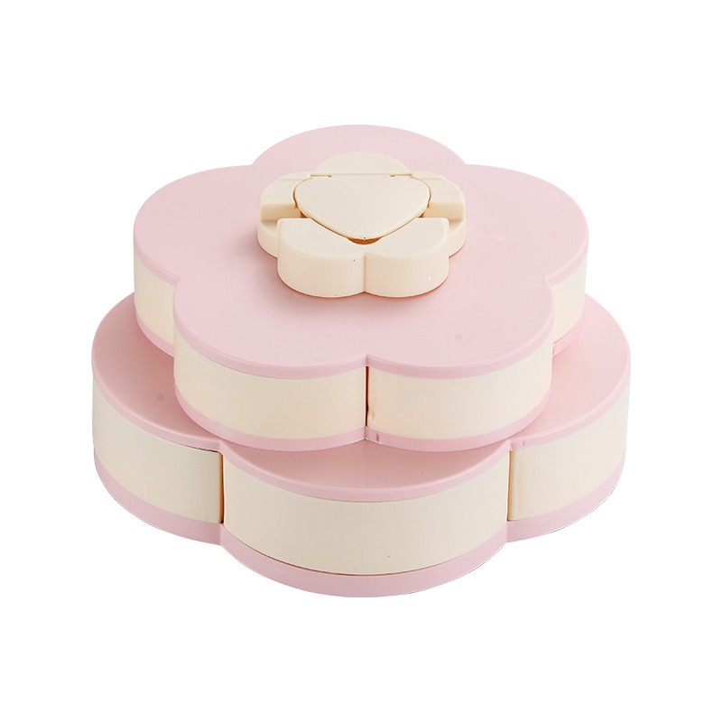 Double-layer rotating dry fruit tray with lid lotus snack dry fruit storage box tray fruit box