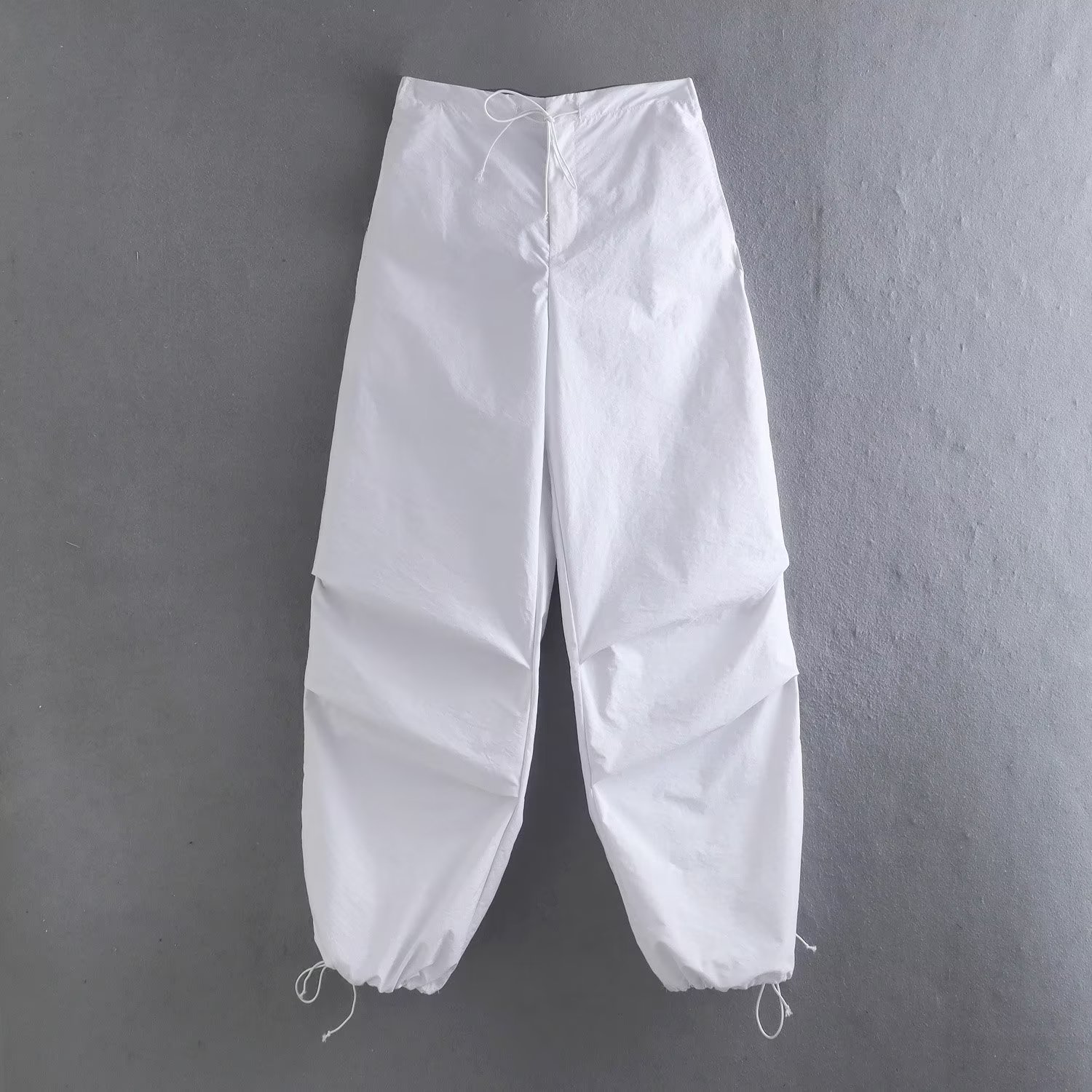 White Women Cargo Pant Traf Autumn Elastic Waist Ankle Legnth Wide Pants Baggy Sweatpants Female