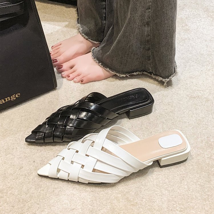 Spring Slip On Women Mules Slipper Pointed Toe Ladies Elegant Beach Sandal Casual Low Heel Slides