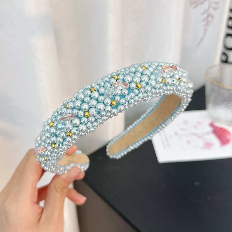 Icy blue headband showing layered pearls and crystals