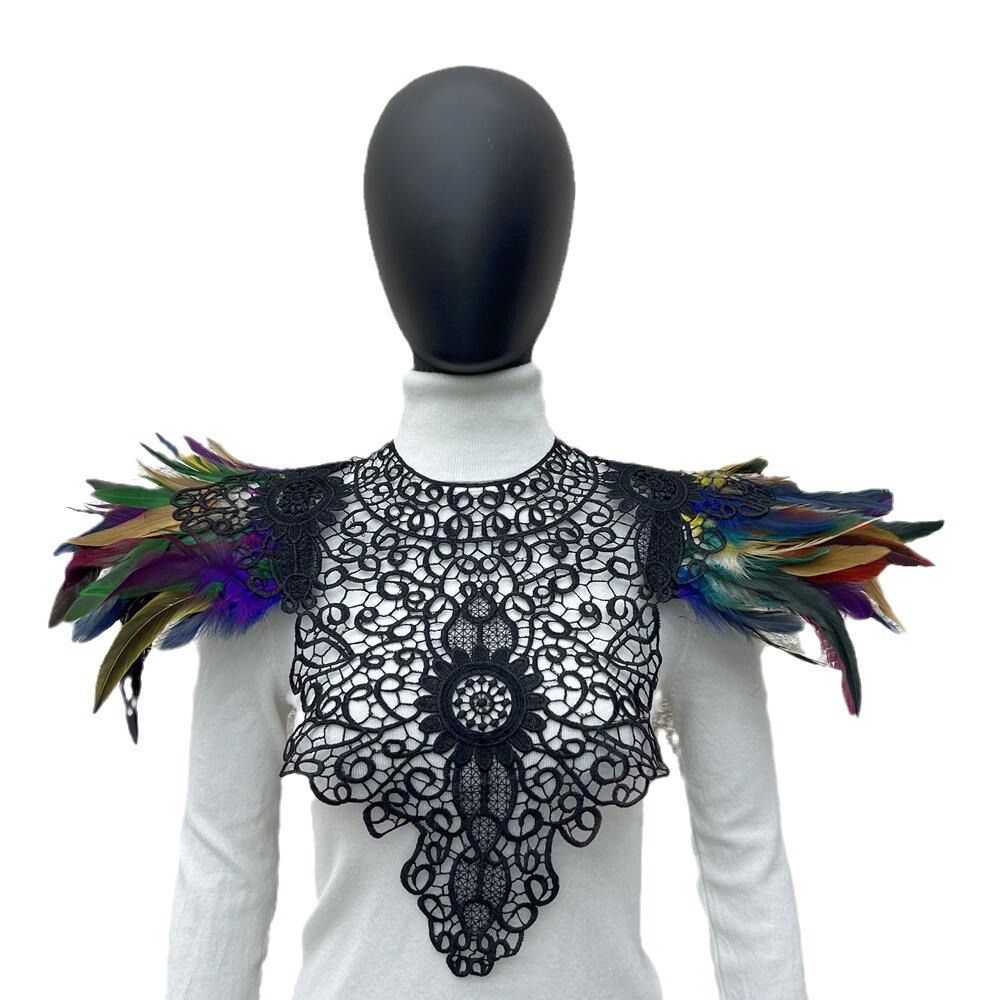 Gothic style lace embroidered feather shawl Christmas scarf Halloween stage runway clothing