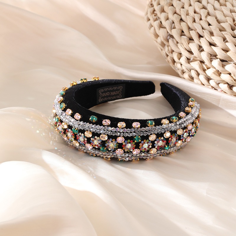 Colorful rhinestone hoop styled with cream fabric and woven basket