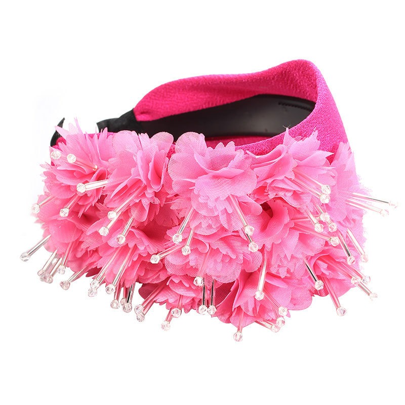 Pink fabric-covered padded flower hair hoop