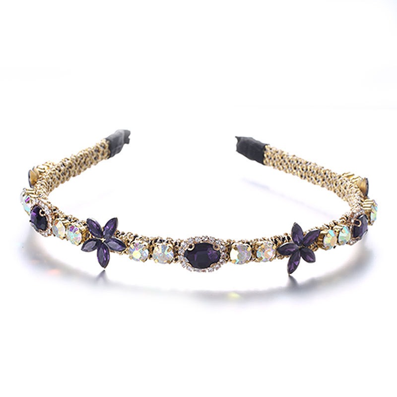 Faceted purple crystal flowers and gold woven band