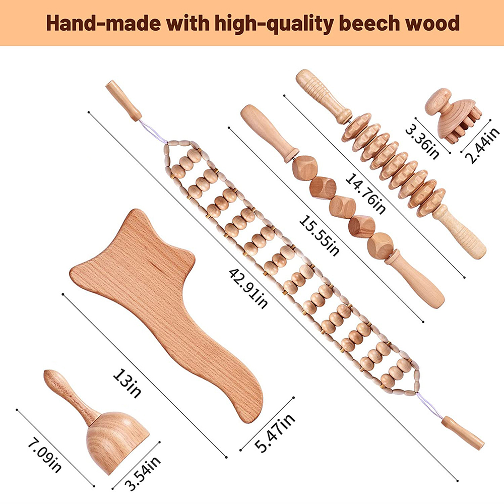 Packaging and product highlight showing 'Hand-made with high-quality beech wood' claim, symbolizing the transformation to energized well-being