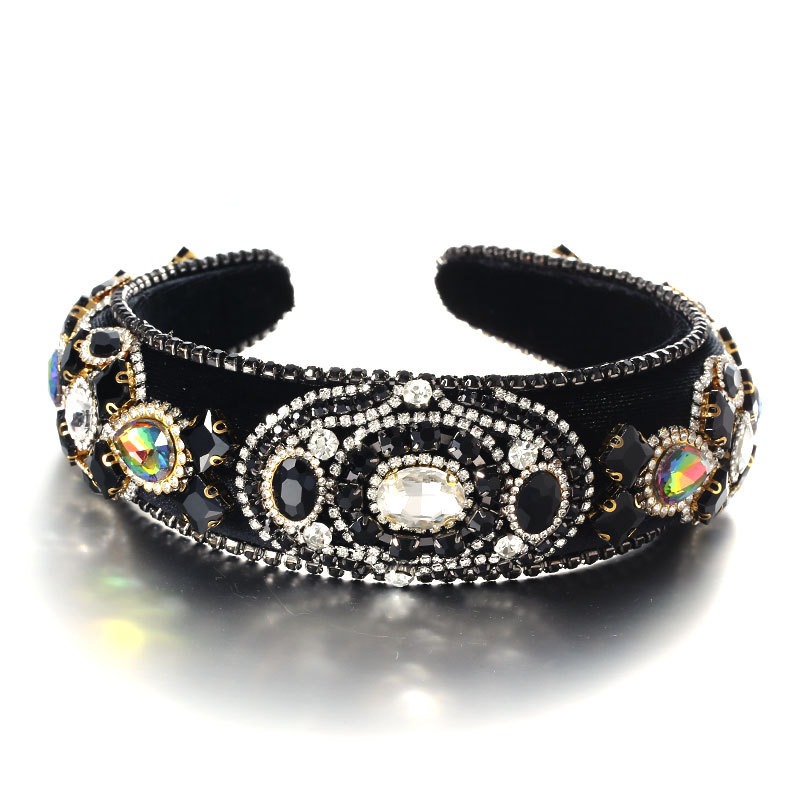 Baroque retro inlaid colored rhinestone sponge head hoop