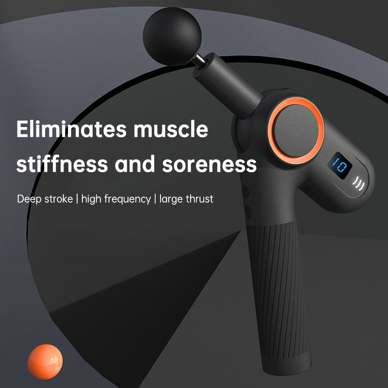 Fascia gun angled toward muscle illustration highlighting stiffness